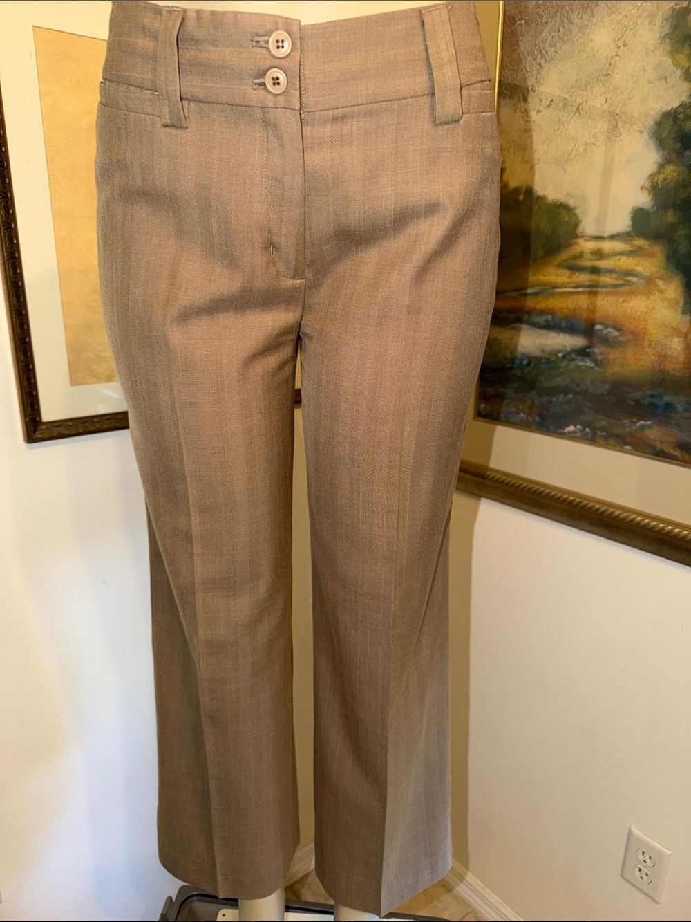 BOGARI Tailored Silk Blend Striped Dress Pants in Brown/Taupe Size 4